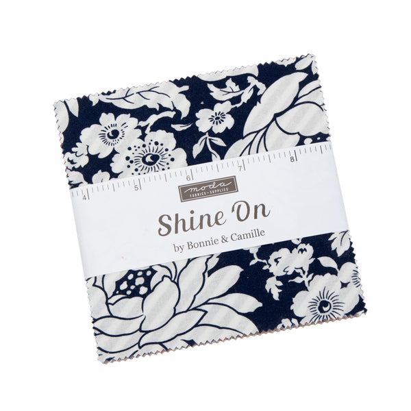 Fabric charm squares, navy and white floral print, pre-cut 5 in pieces