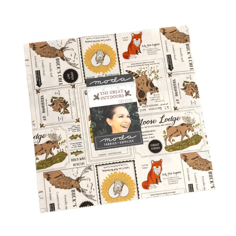 10-inch layer cake fabric bundle with woodland animals and small text panel prints
