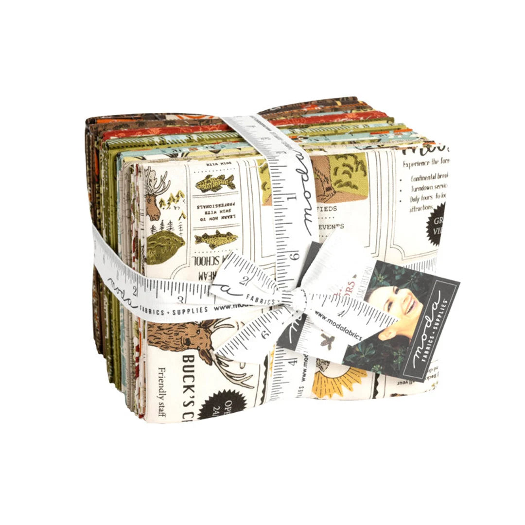 Outdoors-themed fabric fat quarter bundle with assorted map and animal prints