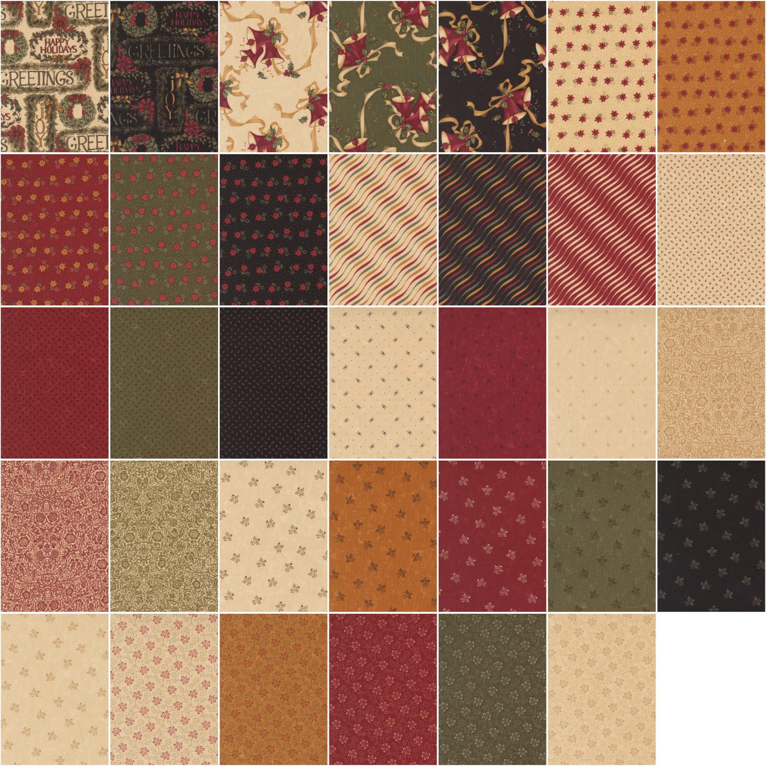 Grid of various textured fabric swatches in earthy tones