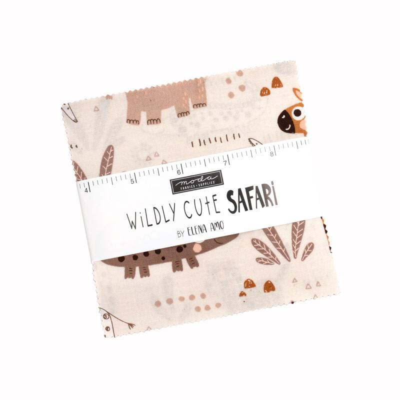 Safari-themed 5-inch fabric charm squares pack with giraffe and animal prints