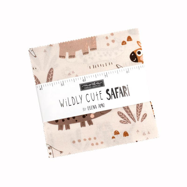 Safari-themed 5-inch fabric charm squares pack with giraffe and animal prints
