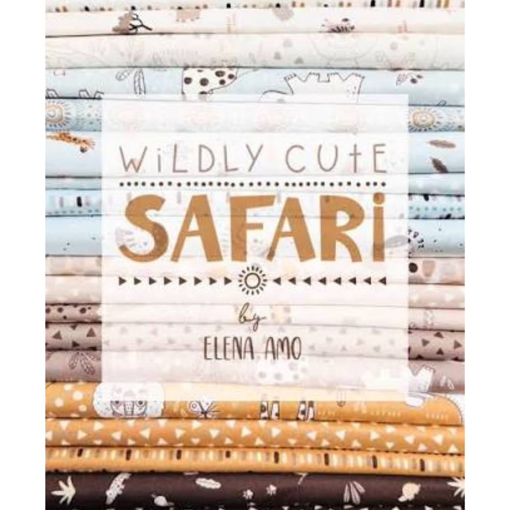 Wildly Cute Safari fabric layer cake stack with giraffe, zebra, and lion prints on top