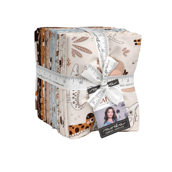 Safari fat quarter bundle with stacked fabric squares, mixed animal prints in tan and brown