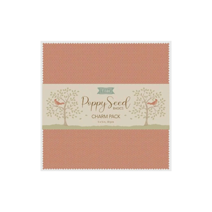 Charm pack of 5-inch squares in terracotta and cream polka-dot prints