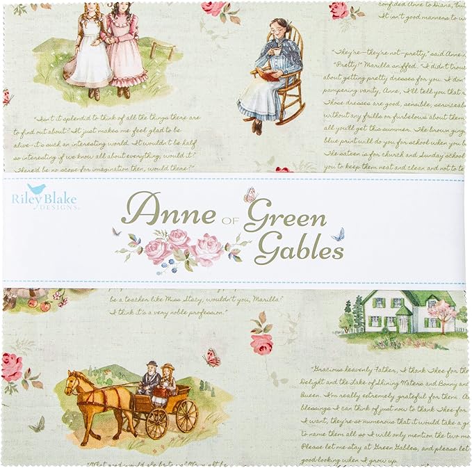 Riley Blake Anne of Green Gables 10 Inch Stacker containing 42 coordinating fabric squares
