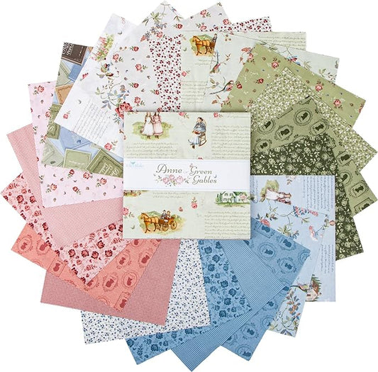 Riley Blake Anne of Green Gables 10 Inch Stacker containing 42 coordinating fabric squares
