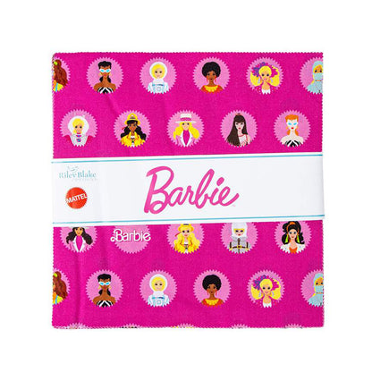 Barbie™ character print quilt fabric square bundle by Riley Blake, bold pink with panels