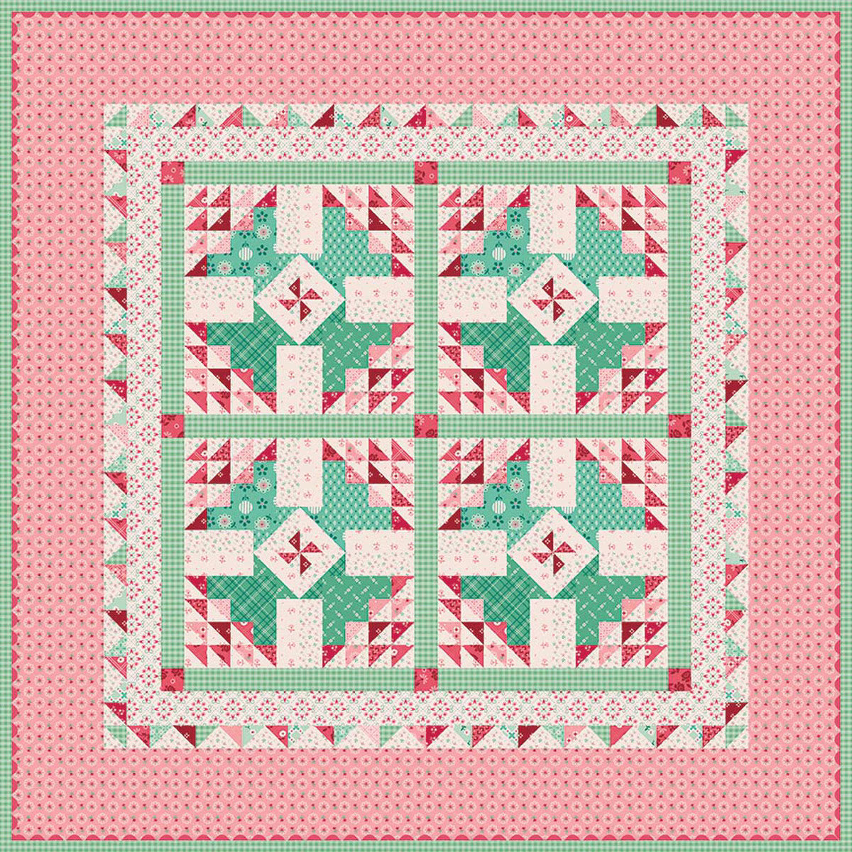 Riley Blake Berry and Sage Berry Baskets Table Topper Kit featuring fabrics from the Berry and Sage collection
