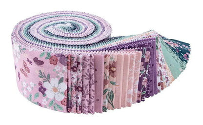 Roll of fabric with floral patterns on a white background