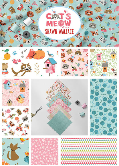 Riley Blake Cat's Meow ovelty cat fabric prints collage showing designs