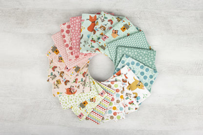 Riley Blake Cat's Meow fabrics in a circular design showing the collection