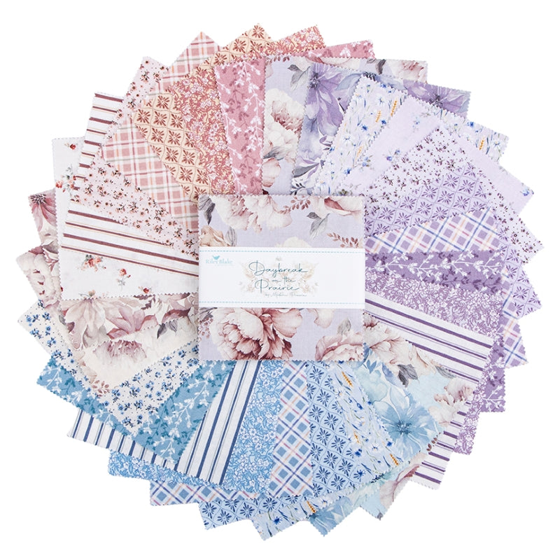 Riley Blake Daybreak on the Prairie 5 Inch Stacker containing 42 coordinating fabric squares
