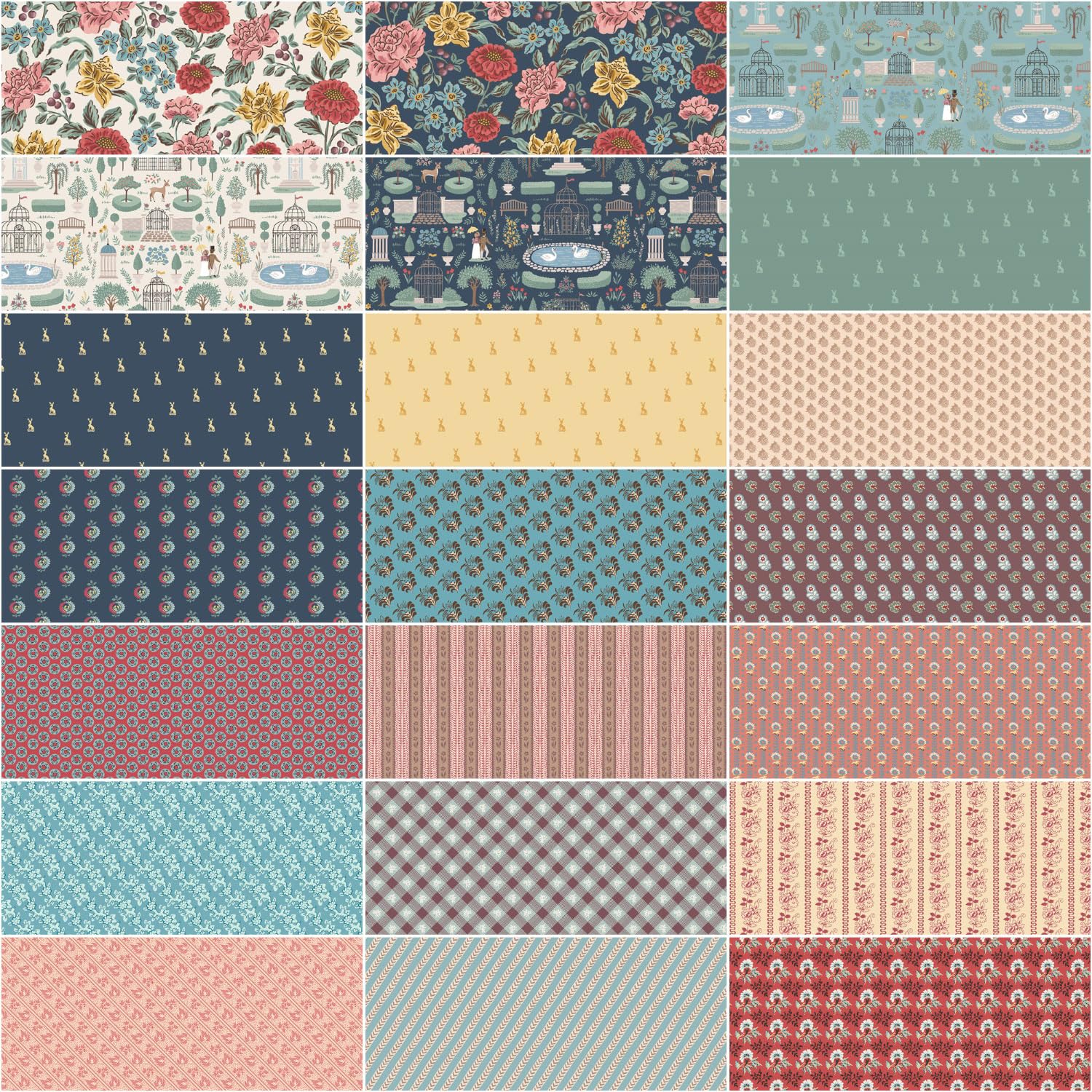 Riley Blake Emma 10 Inch Stacker containing 42 coordinating fabric squares

