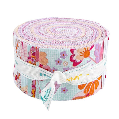 Riley Blake Flourish Rolie Polie Jelly Roll containing 40 coordinating 2.5 inch fabric strips
