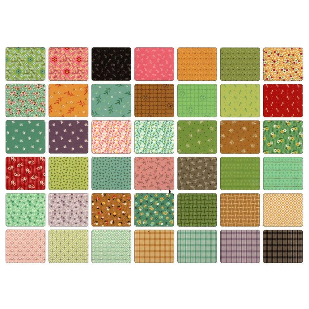 Riley Blake Gentler Times 5 Inch Stacker containing 42 coordinating fabric squares
