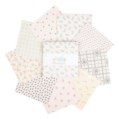 Riley Blake Gentler Times Backgrounds 5 Inch Stacker containing 42 coordinating fabric squares
