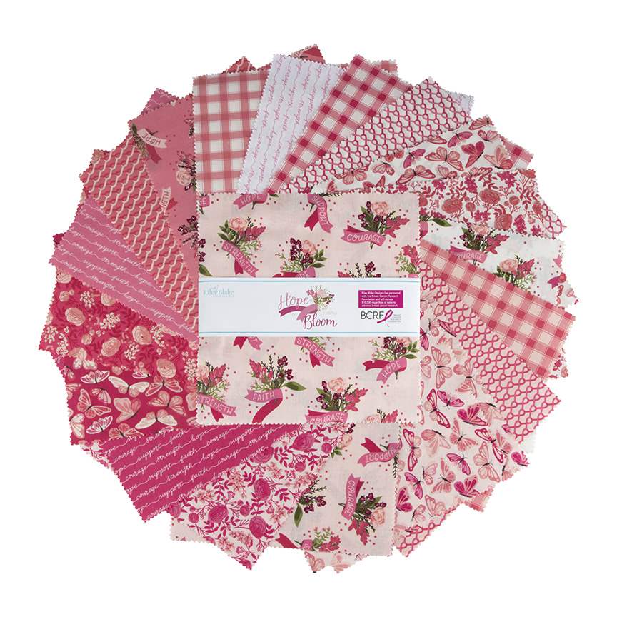 Hope in Bloom 10 Inch Stacker fabric layer cake by Riley Blake featuring soft floral quilting prints in coordinated colours