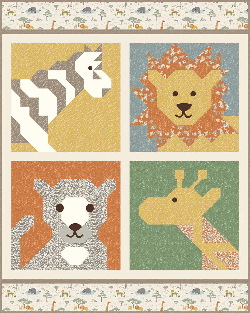 Riley Blake Leo and Savannah Safari on the Savannah Boxed Quilt Kit featuring fabrics from the Leo and Savannah collection