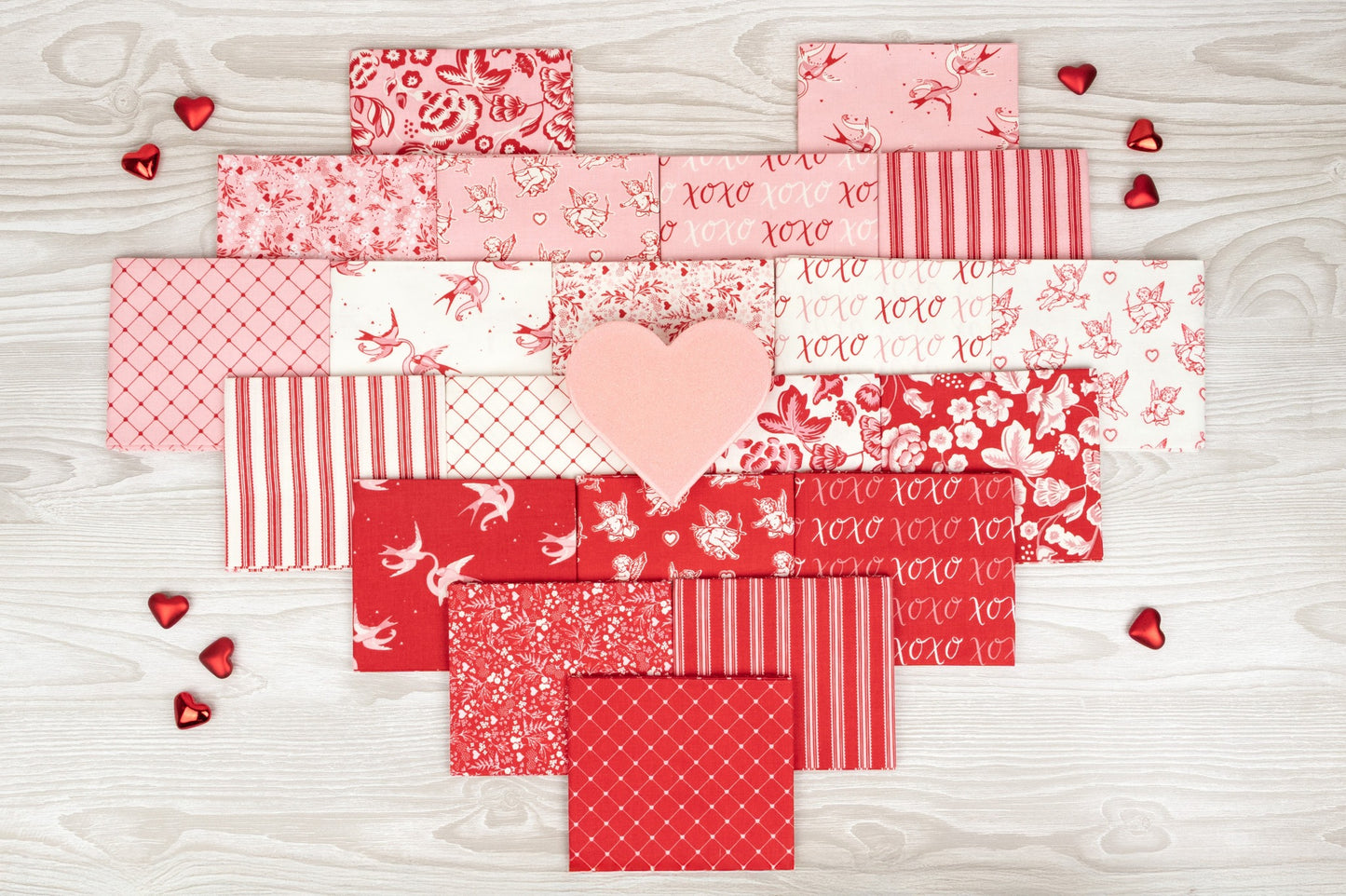 Letters to Cupid fabric collection by Riley Blake featuring romantic florals, hearts and Valentine inspired prints