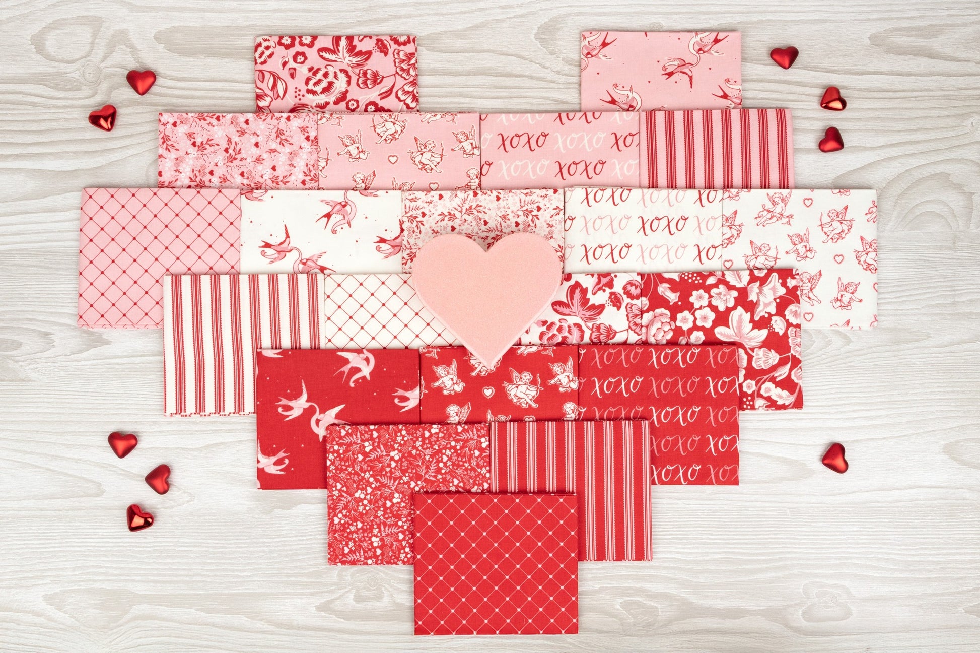 Letters to Cupid fabric collection by Riley Blake featuring romantic florals, hearts and Valentine inspired prints