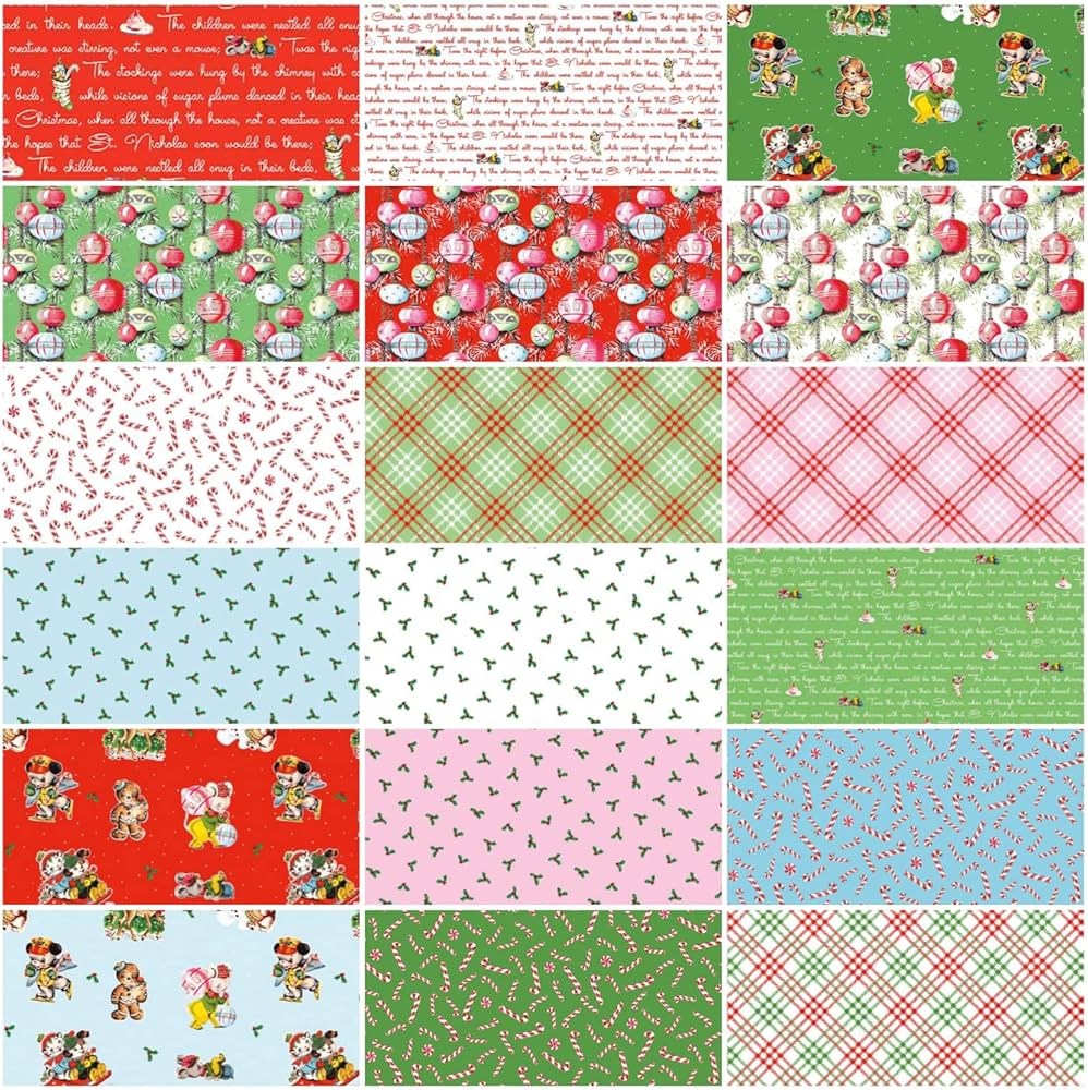 Christmas fabric 10-inch stacker with mixed red, green, white novelty prints and plaid
