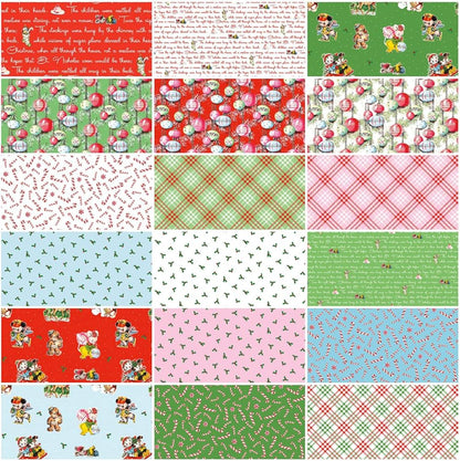 Christmas fabric 10-inch stacker with mixed red, green, white novelty prints and plaid