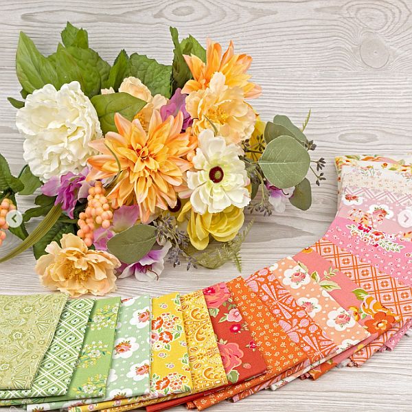 Peach Cobbler fabric collection by Riley Blake featuring floral and vintage inspired prints