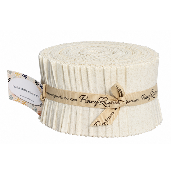Cream fabric roll with small daisy pattern, neatly layered 2.5 in width