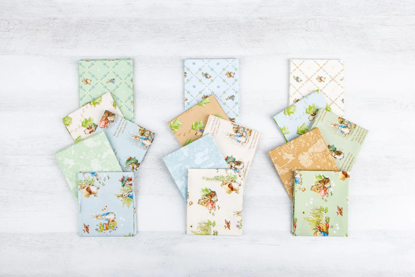 Peter Rabbit and Benjamin Bunny fabric collection by Riley Blake featuring Beatrix Potter inspired prints
