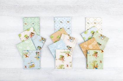 Peter Rabbit and Benjamin Bunny fabric collection by Riley Blake featuring Beatrix Potter inspired prints
