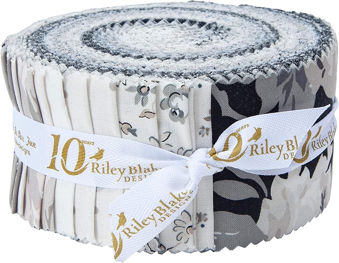 Assorted Serenity Jelly Roll fabric strips showing floral and blender prints