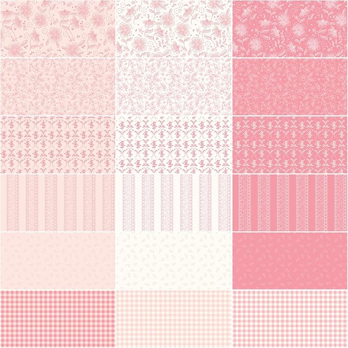 Grid of pink and white fabric patterns