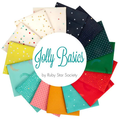 Ruby Star Society Jolly Basics Jelly Roll by Moda featuring festive modern quilting fabrics in colourful pattern