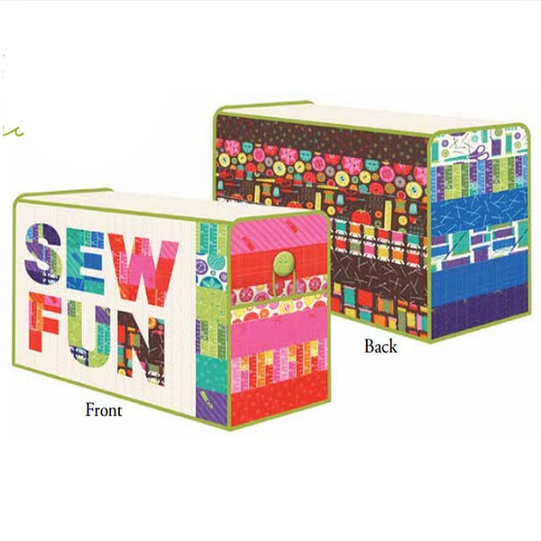 Quilt cover pattern, colorful fabric blocks, SEW FUN text, front and back views