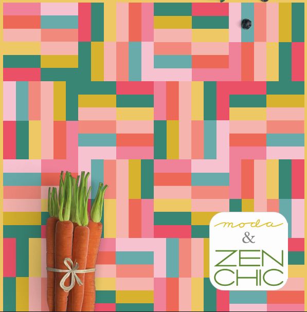 Jelly roll friendly quilt pattern PDF with colorful rectangular blocks, Moda & Zen Chic cover