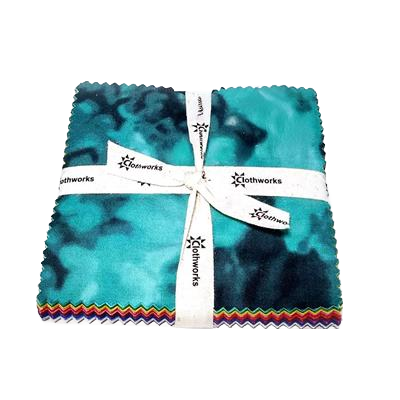 Teal mottled blender fabric charm pack squares with ribbon tie