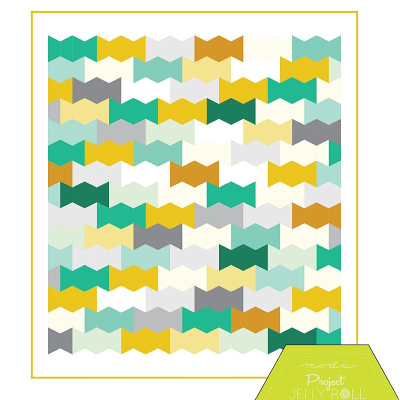 Chevron quilt pattern design with teal, yellow, gray and white strips, PDF