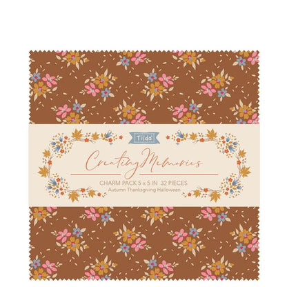 Tilda Creating Memories charm pack, brown floral fabric squares with pink and cream