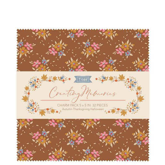 Tilda Creating Memories charm pack, brown floral fabric squares with pink and cream