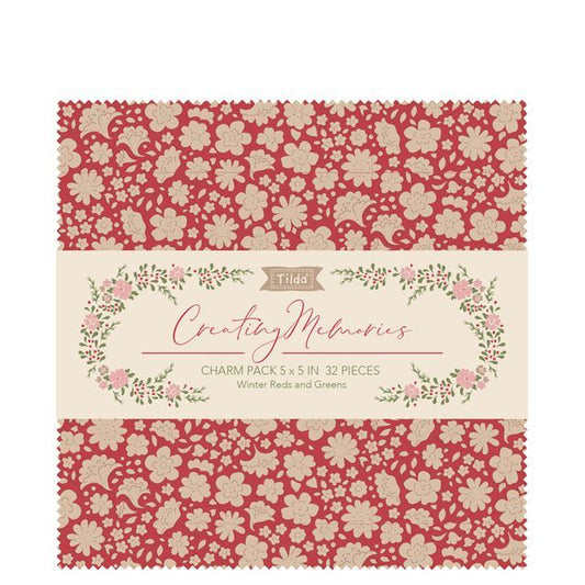 Tilda Creating Memories Winter charm pack with 5 inch quilting fabric squares in seasonal winter prints
