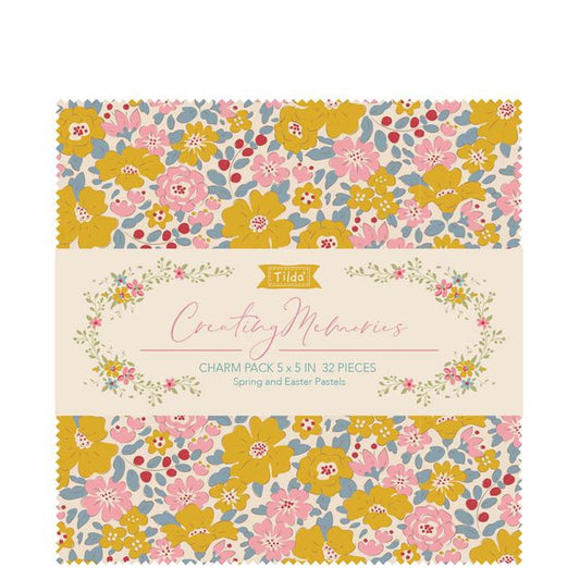 Spring floral fabric charm squares, Tilda Creating Memories, 5-inch pack of 32