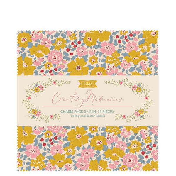 Spring floral fabric charm squares, Tilda Creating Memories, 5-inch pack of 32