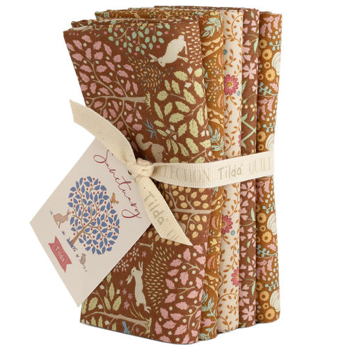 Tilda Sanctuary Floral fat quarter fabric bundle caramel with coordinated Tilda floral prints