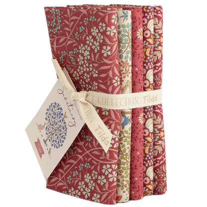 Tilda Sanctuary Floral fat quarter fabric bundle rhubarb with coordinated Tilda floral prints