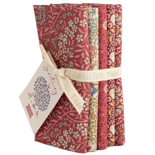 Tilda Sanctuary Floral fat quarter fabric bundle rhubarb with coordinated Tilda floral prints