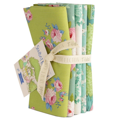Tilda Sunday Brunch Floral Fat Quarter Fabric Bundle Yellow Grey 300223