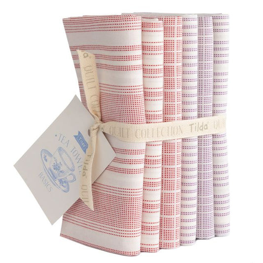 Tilda Red Purple Woven Fat Quarter Bundle featuring rich berry and woven inspired quilting fabrics