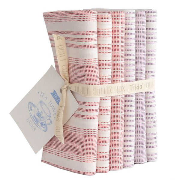 Tilda Red Purple Woven Fat Quarter Bundle featuring rich berry and woven inspired quilting fabrics