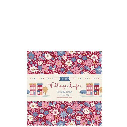 Floral fabric charm squares pack with blue, pink, and red flowers in a 5" bundle